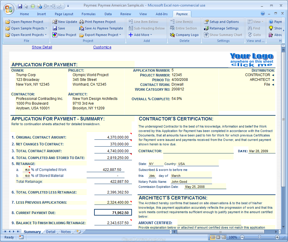  Application For Payment Template Excel Free Download